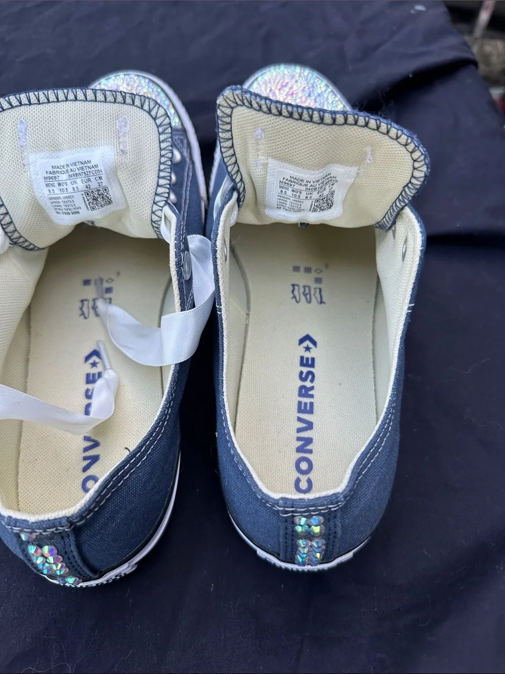Converse Navy Low Top Sneakers with White Ribbon Laces and Crystal Toes - Picture 6 of 6